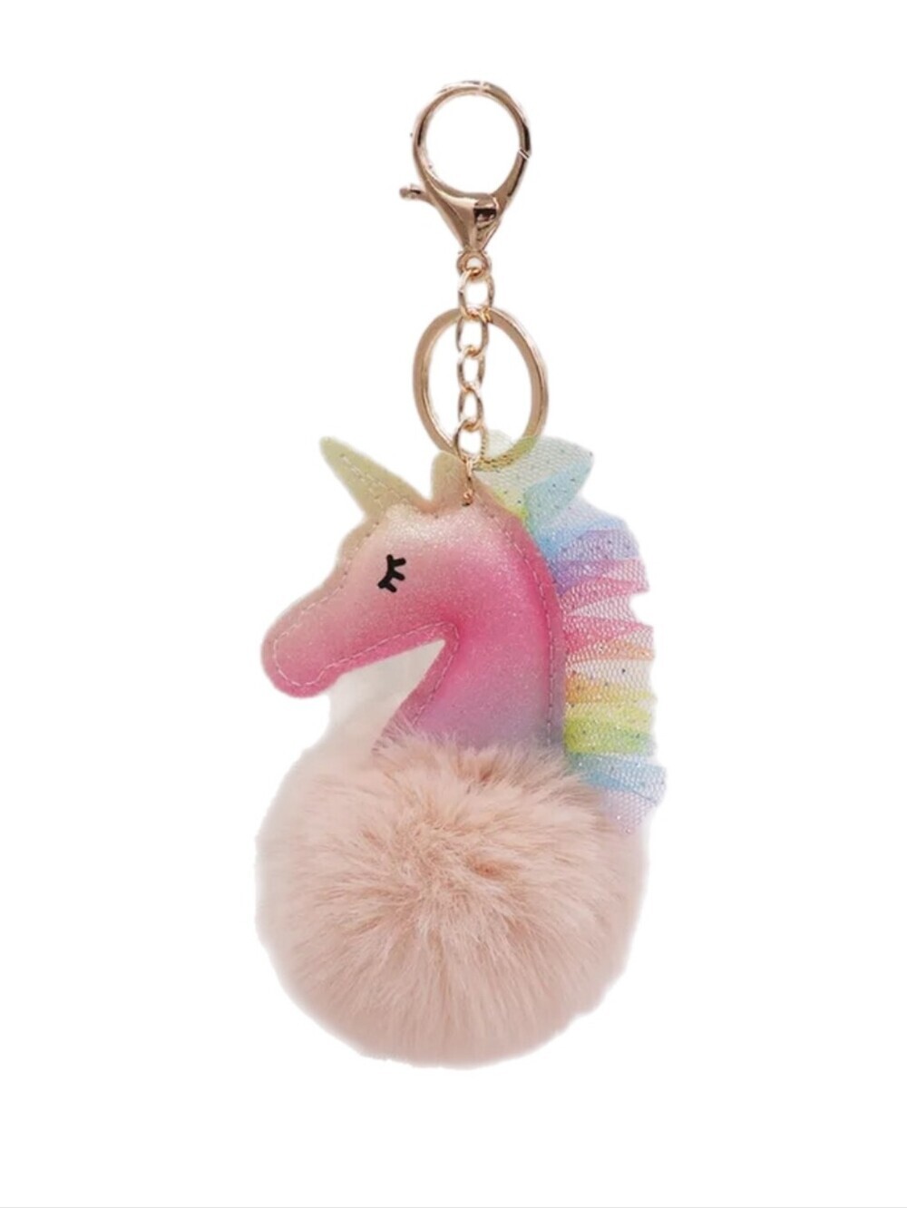 Rainbow Unicorn Pom Pom Keychain Bag Charm